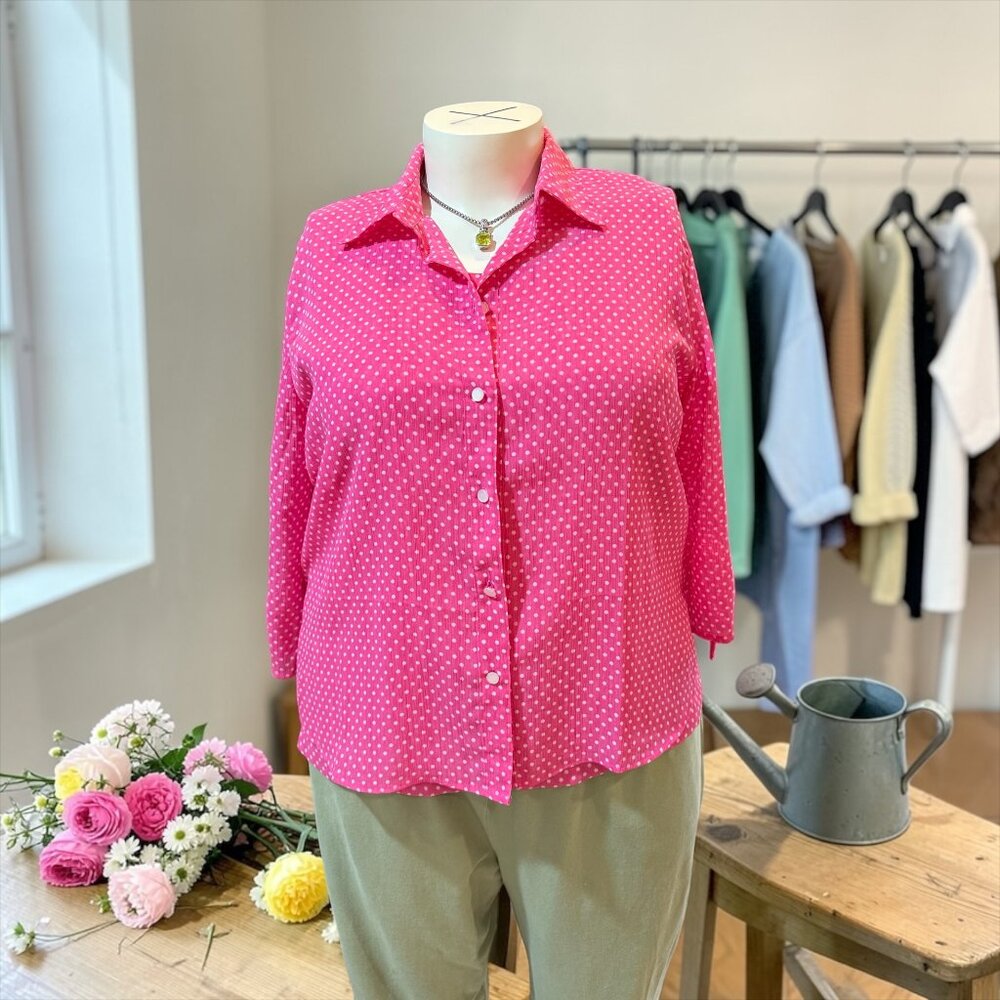 Draper's & Damon's Sz PXL Pink Polka Dot 3/4 Sleeve Top Set (Tank & Button-Up)
